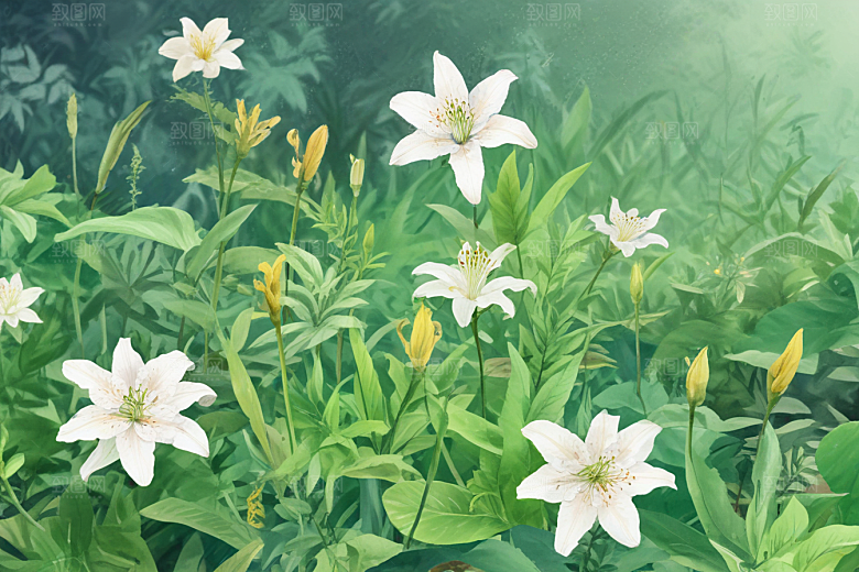 百合植物插图图片