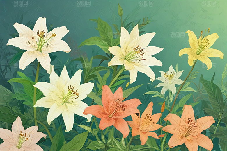 百合植物插图图片