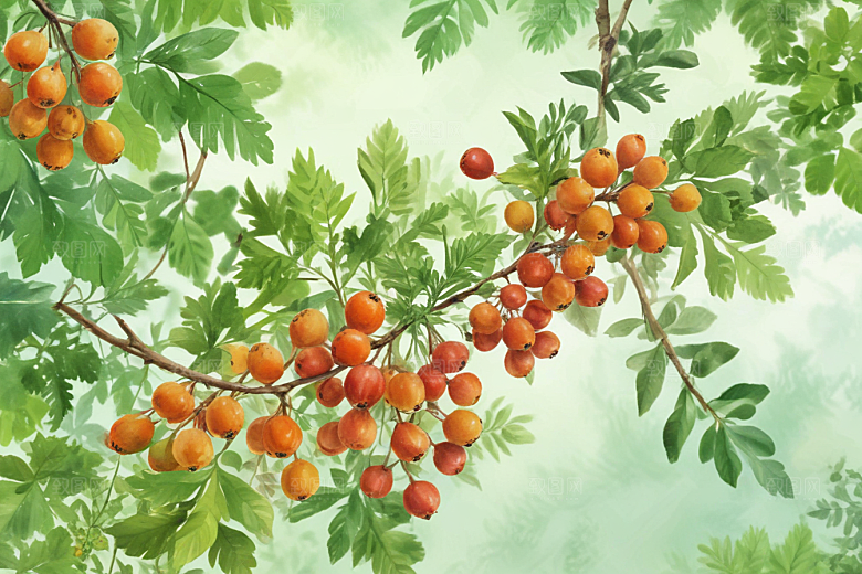 山楂植物插图图片