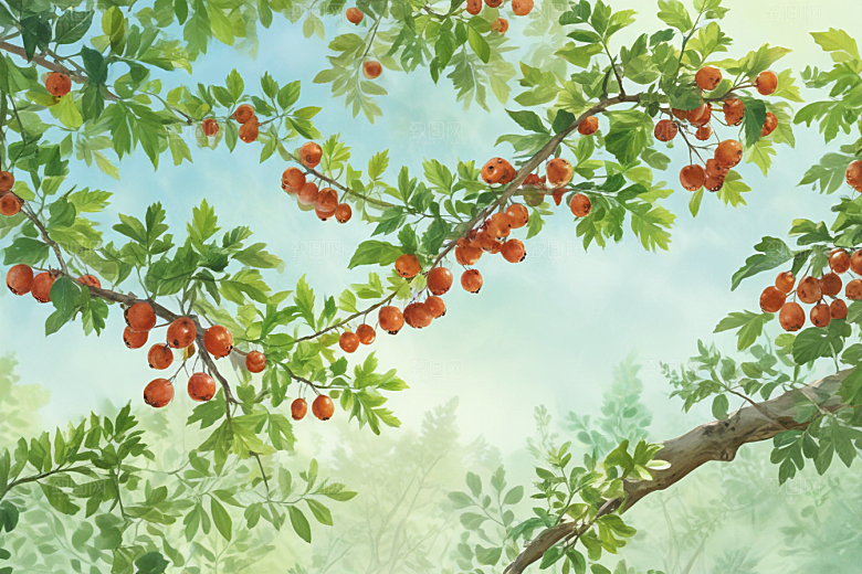 山楂植物插图图片