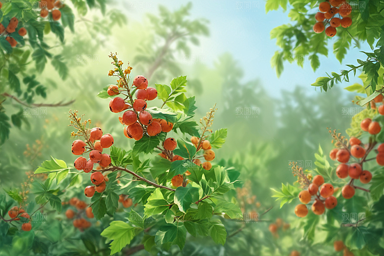 山楂植物插图图片