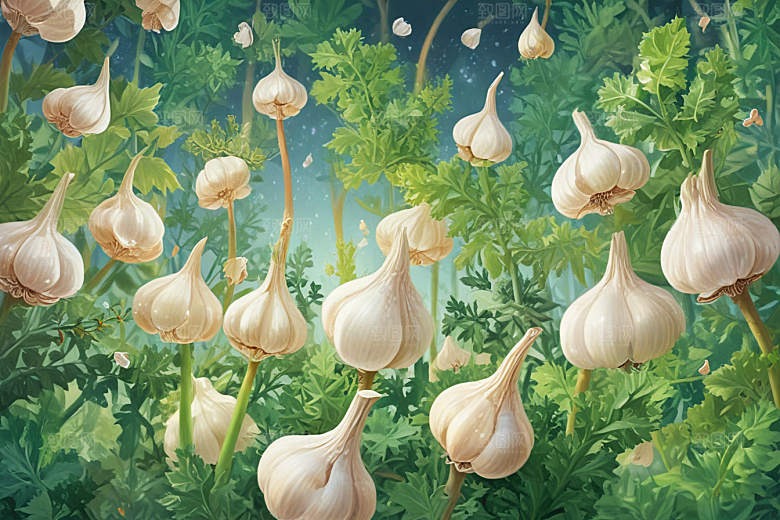大蒜植物插图图片