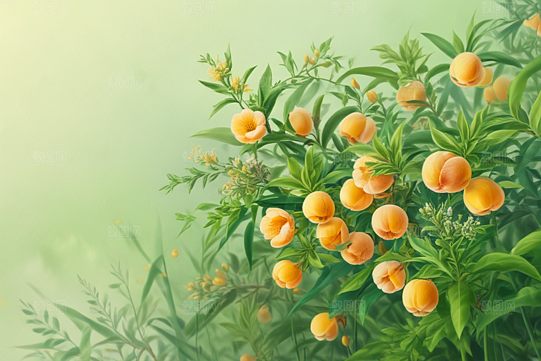 桃仁植物插图图片