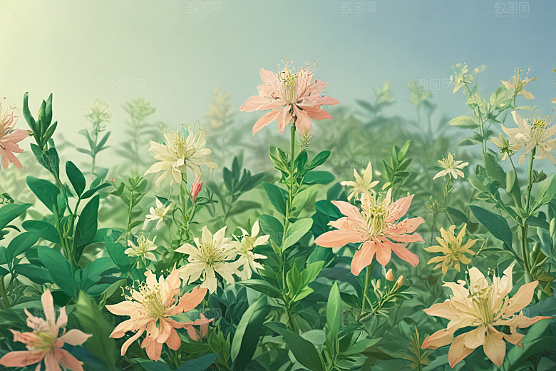 金银花植物插图图片