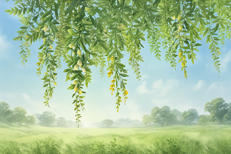 槐花植物插图图片
