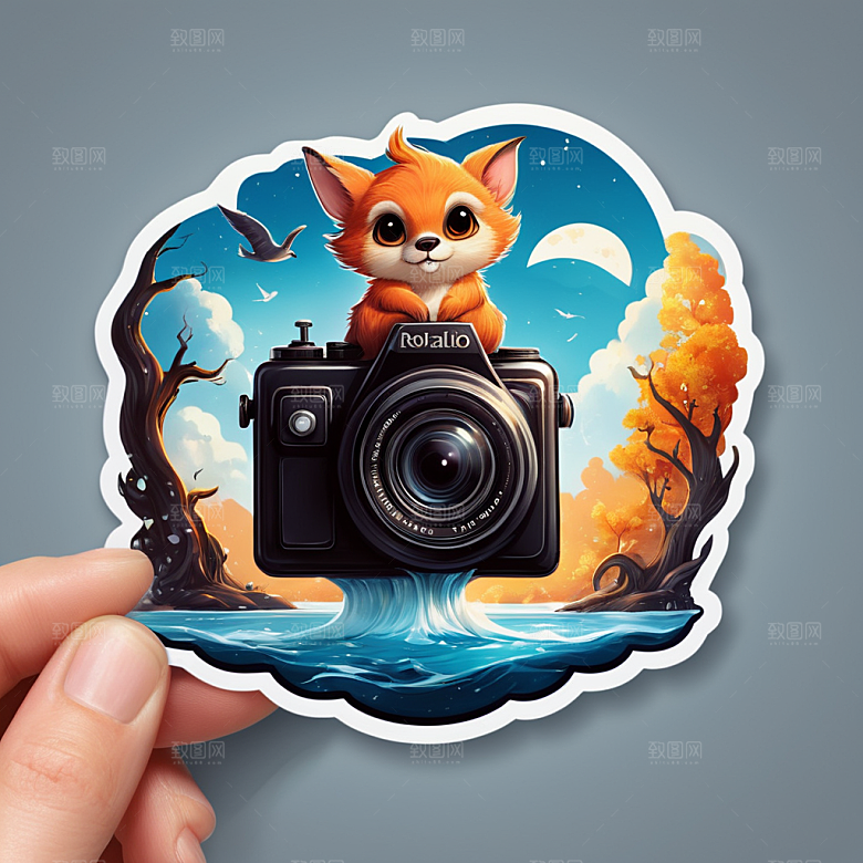 照相机插画卡通风格贴纸