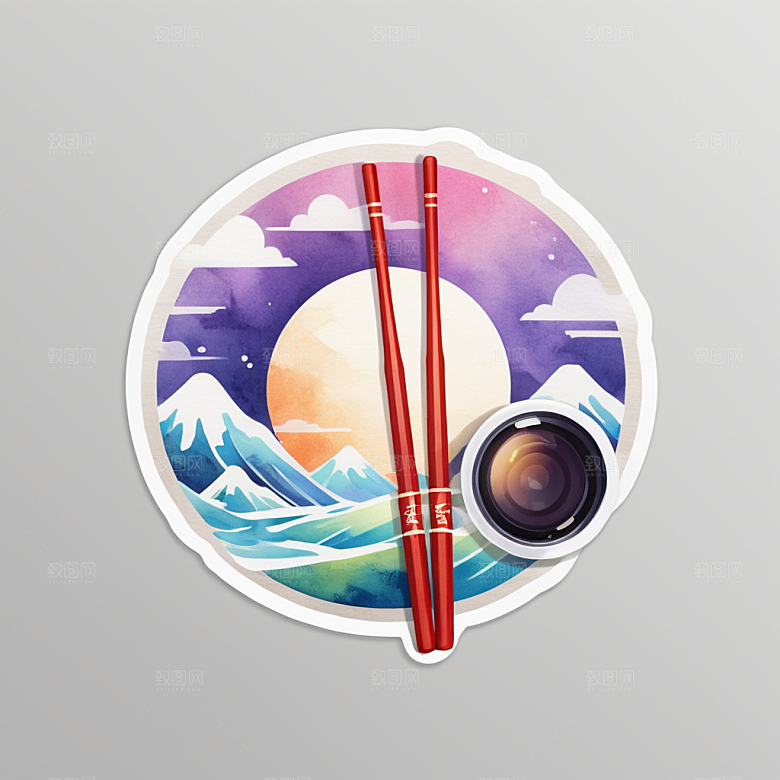 筷子插画卡通风格贴纸