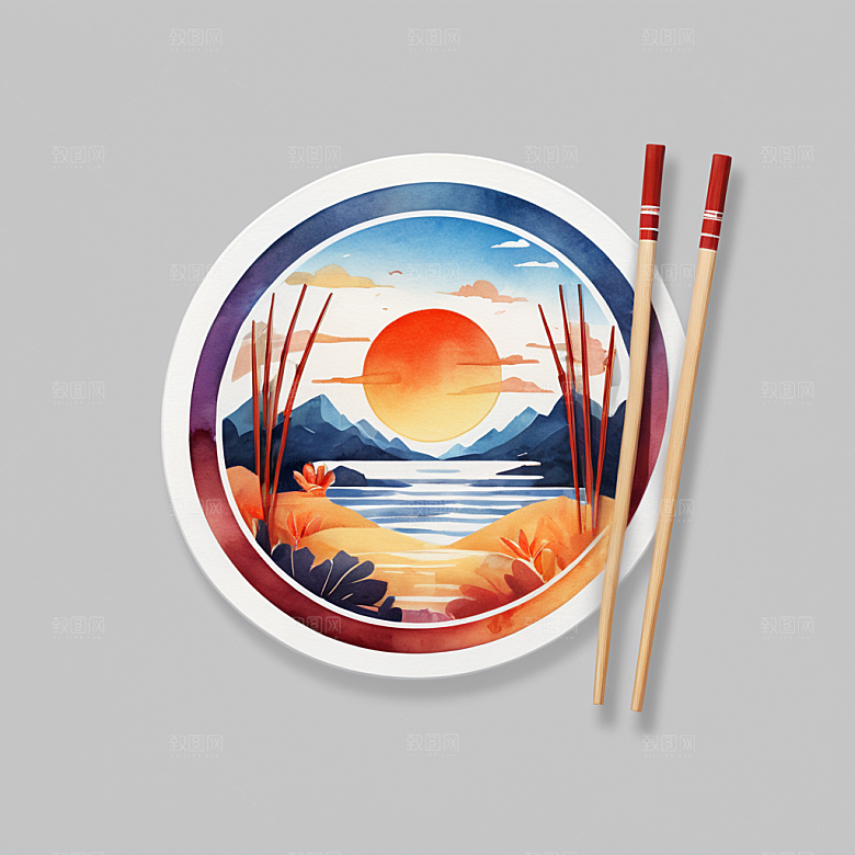 筷子插画卡通风格贴纸