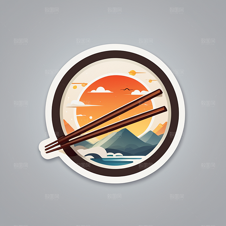 筷子插画卡通风格贴纸