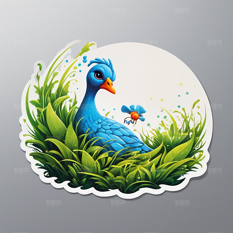 草插画卡通风格贴纸