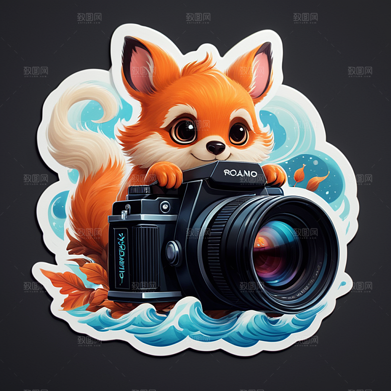 摄像头插画卡通风格贴纸