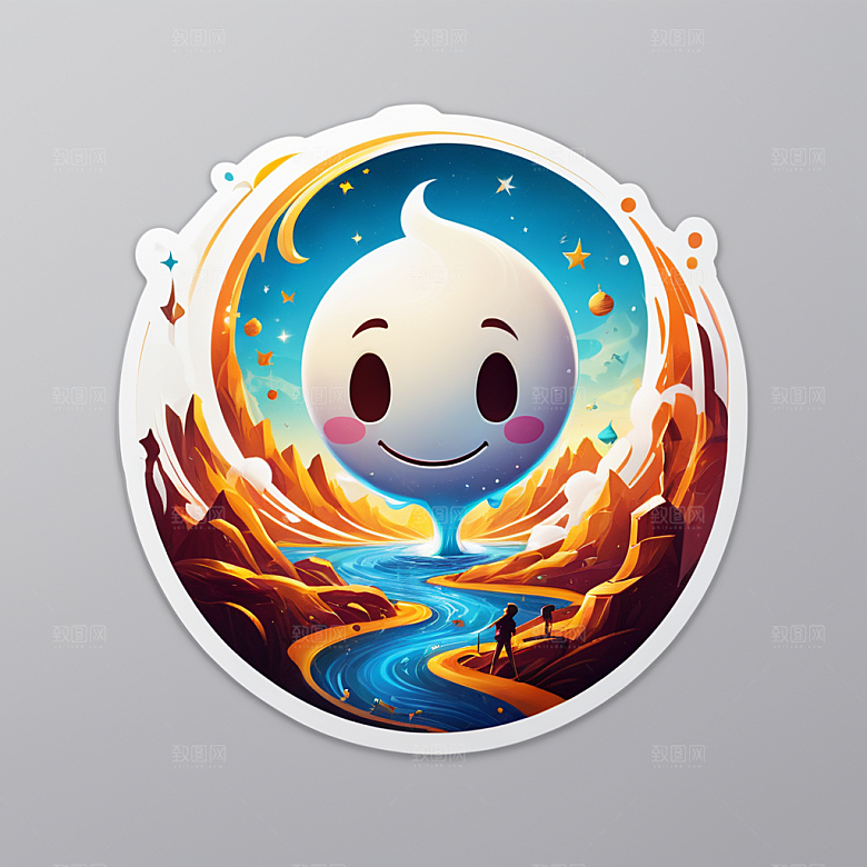 笑脸插画卡通风格贴纸