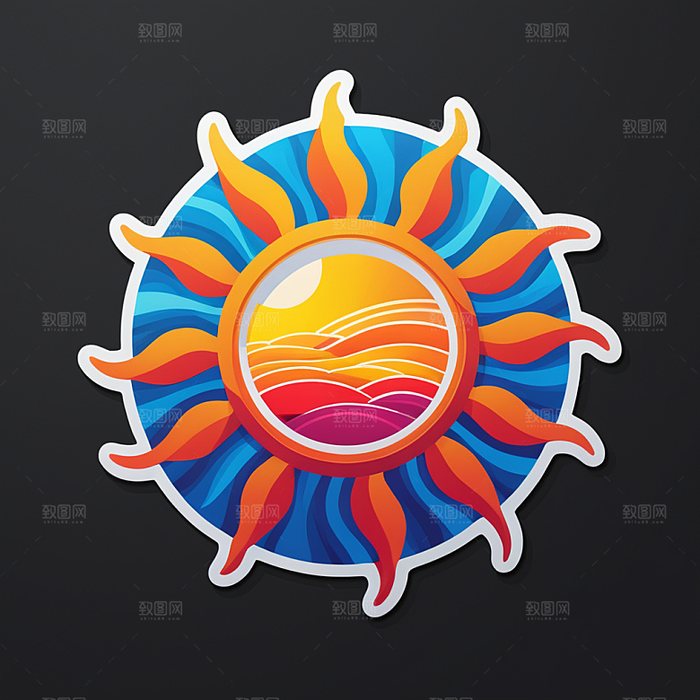 太阳插画卡通风格贴纸