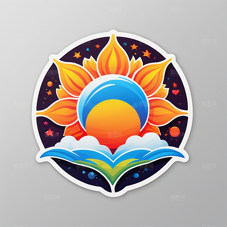 太阳插画卡通风格贴纸
