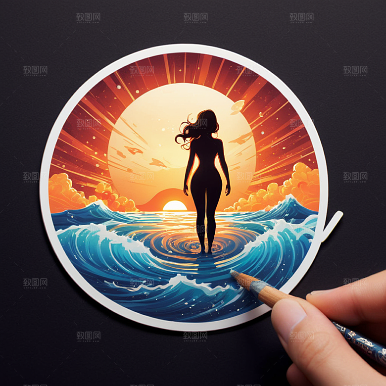 太阳插画卡通风格贴纸