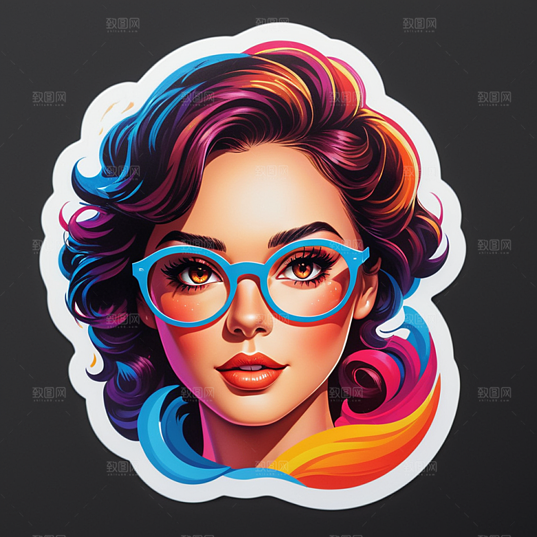 眼镜插画卡通风格贴纸