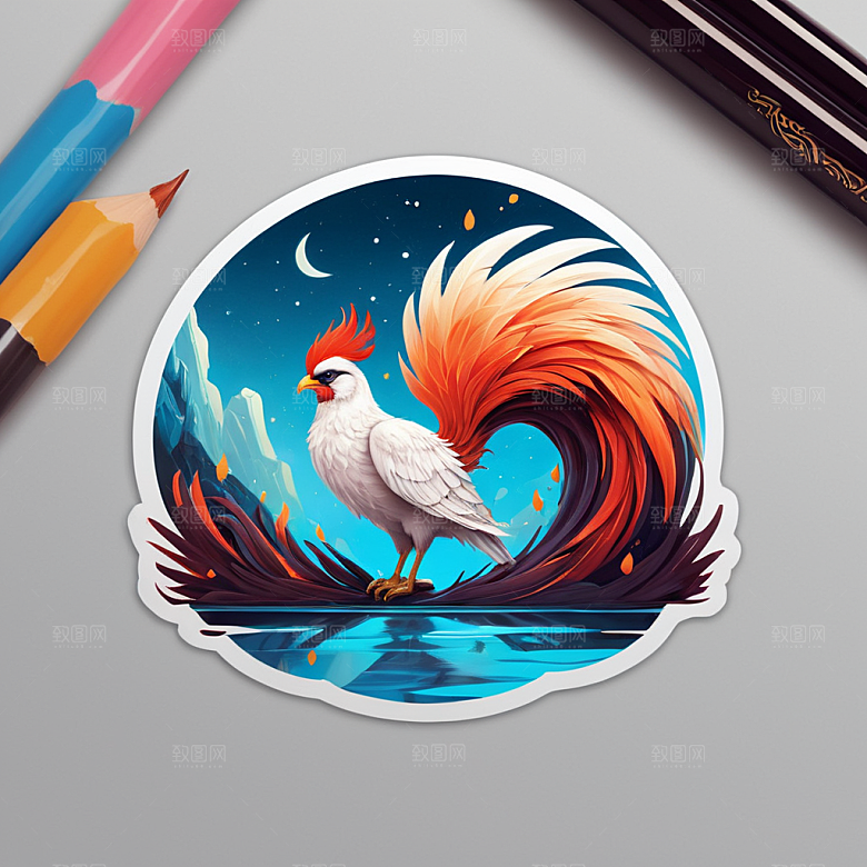 毛笔插画卡通风格贴纸