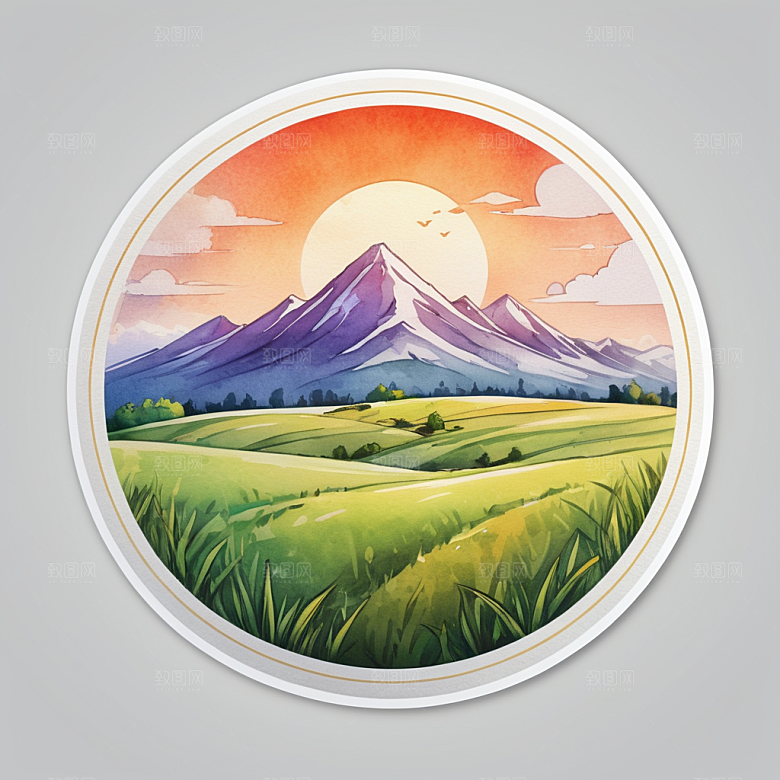 草地插画卡通风格贴纸