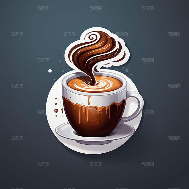 咖啡杯插画卡通风格贴纸