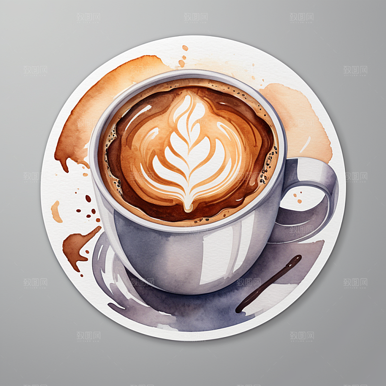 咖啡杯插画卡通风格贴纸
