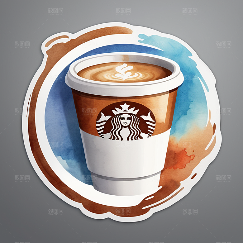 咖啡杯插画卡通风格贴纸