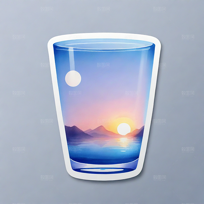 水杯插画卡通风格贴纸