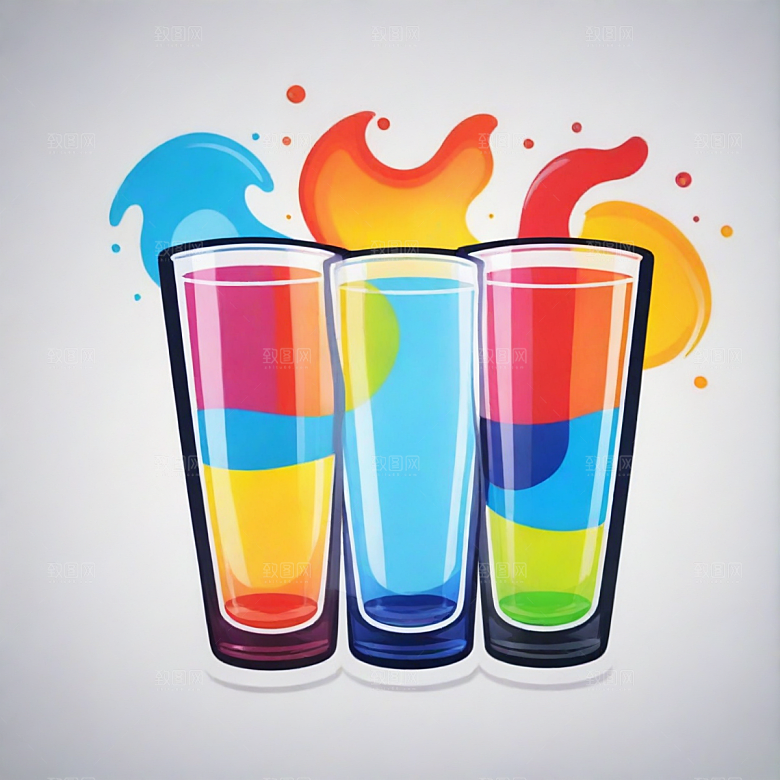 水杯插画卡通风格贴纸