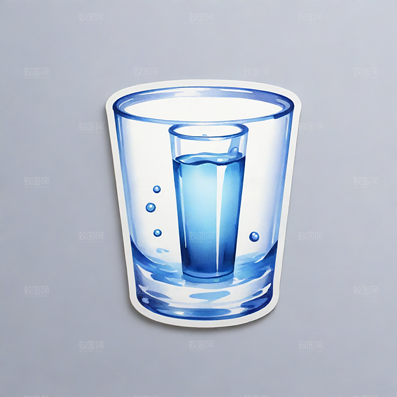 水杯插画卡通风格贴纸