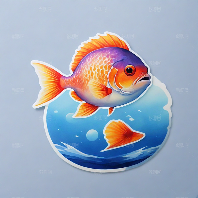 鱼插画卡通风格贴纸