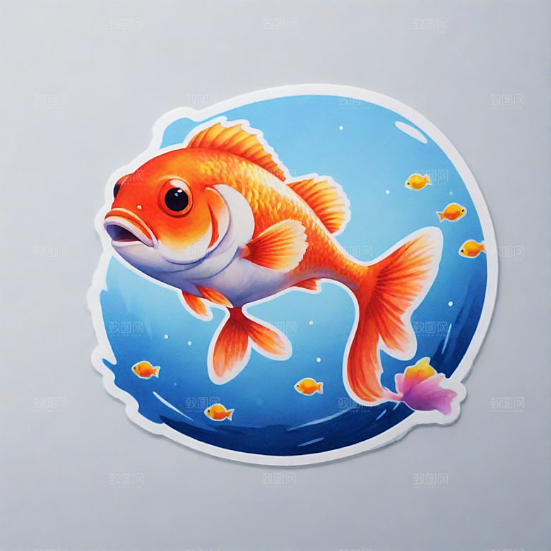 鱼插画卡通风格贴纸