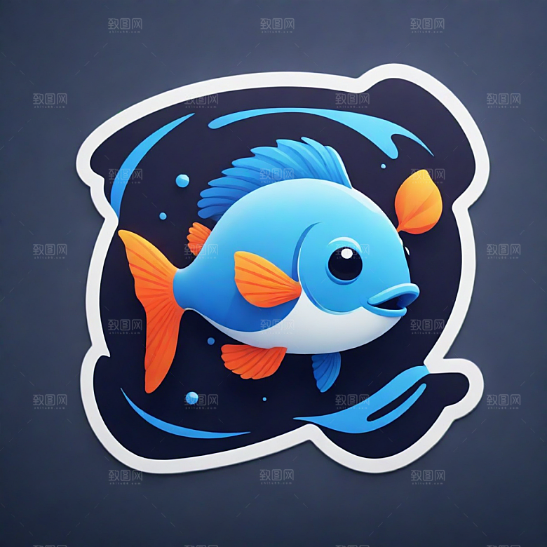 鱼插画卡通风格贴纸