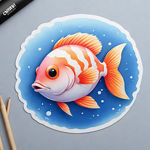 鱼插画卡通风格贴纸