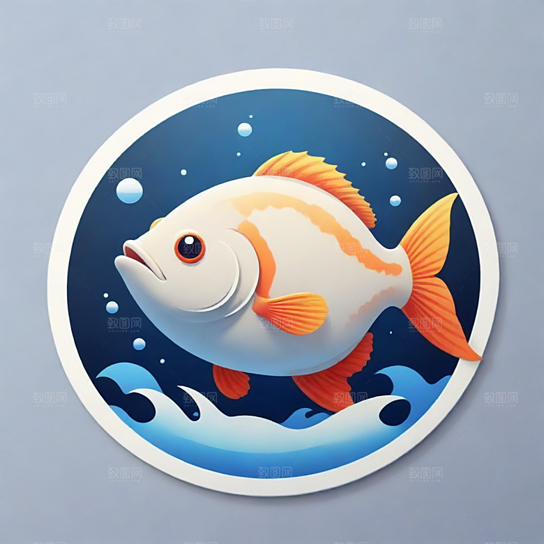 鱼插画卡通风格贴纸