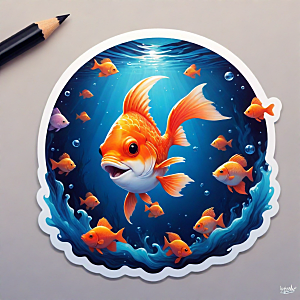 鱼插画卡通风格贴纸