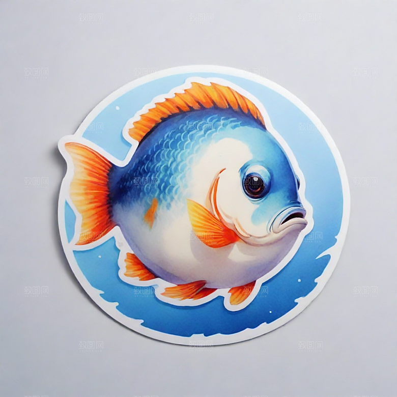 鱼插画卡通风格贴纸