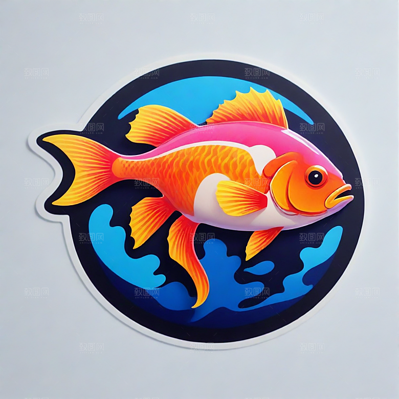 鱼插画卡通风格贴纸