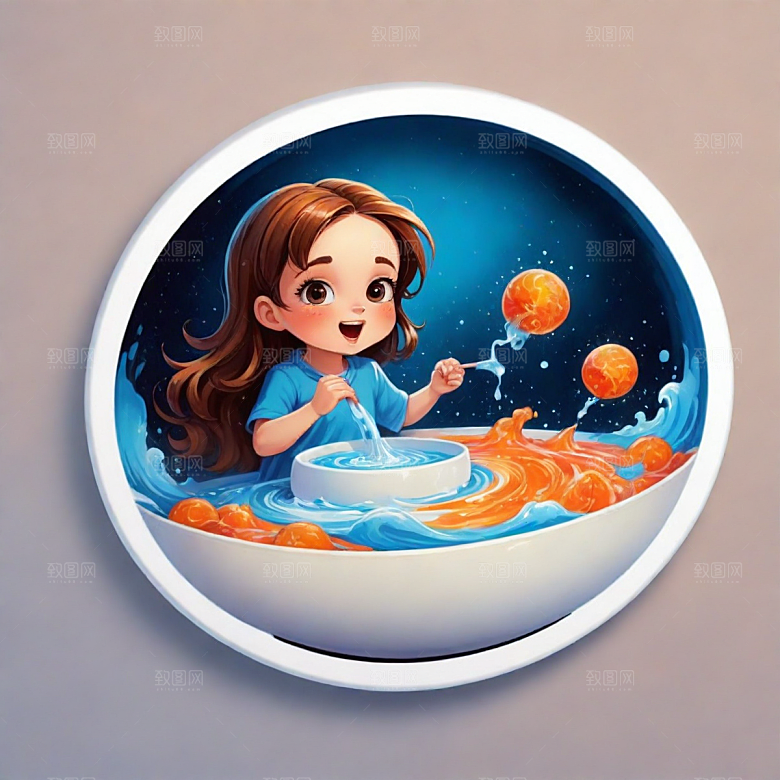 碗插画卡通风格贴纸