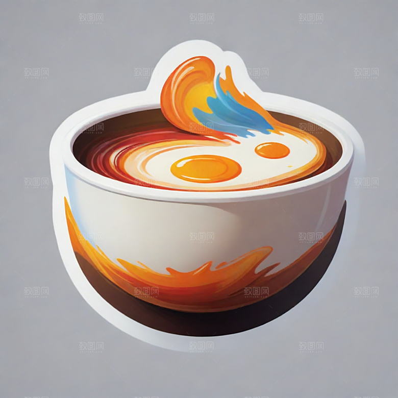 碗插画卡通风格贴纸