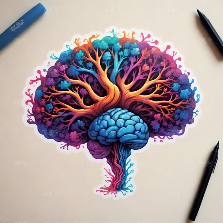 大脑插画卡通风格贴纸
