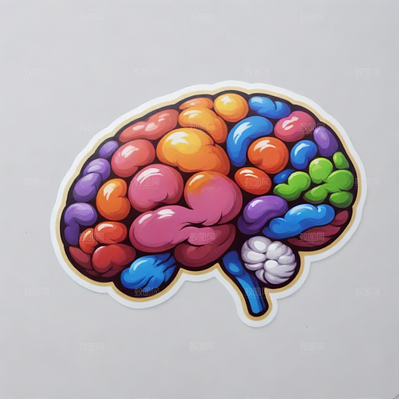 大脑插画卡通风格贴纸