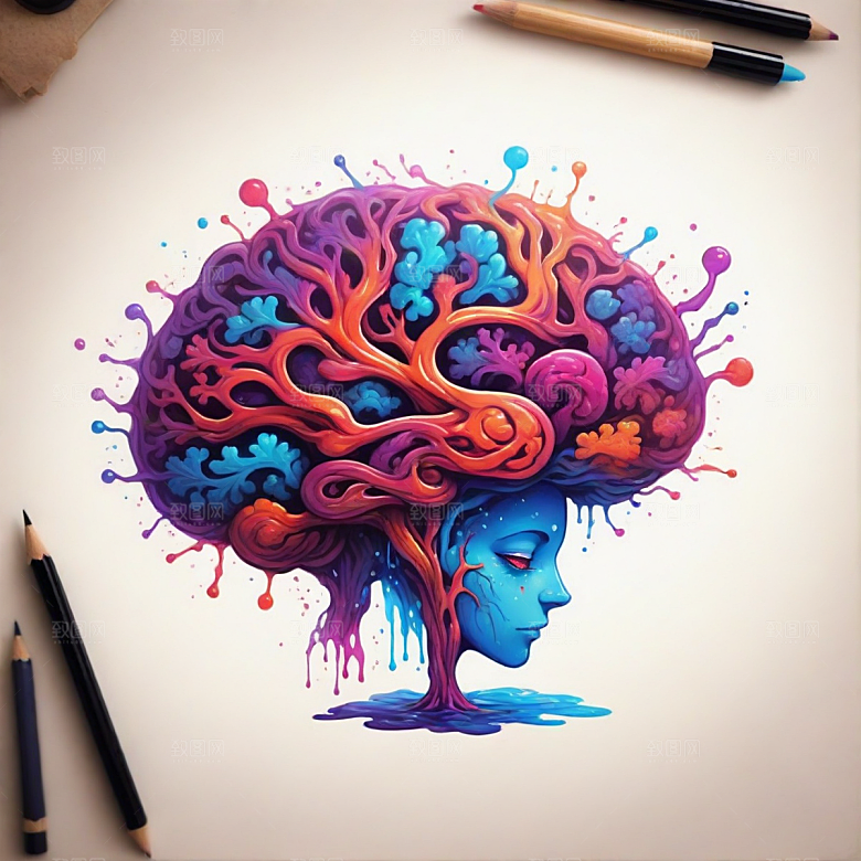 大脑插画卡通风格贴纸
