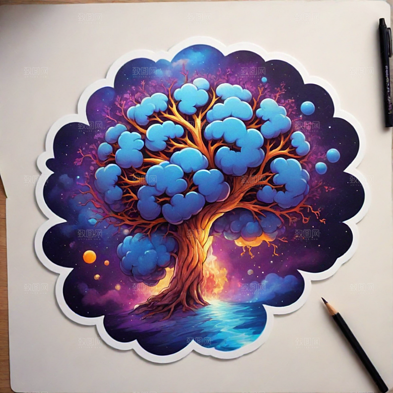 大脑插画卡通风格贴纸