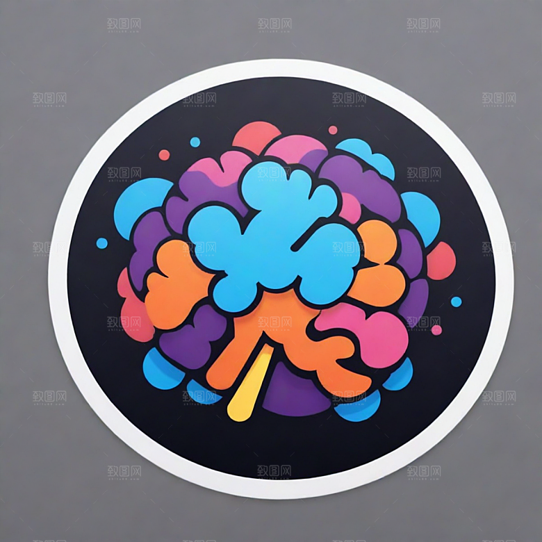 大脑插画卡通风格贴纸
