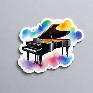 钢琴插画卡通风格贴纸