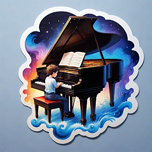 钢琴插画卡通风格贴纸