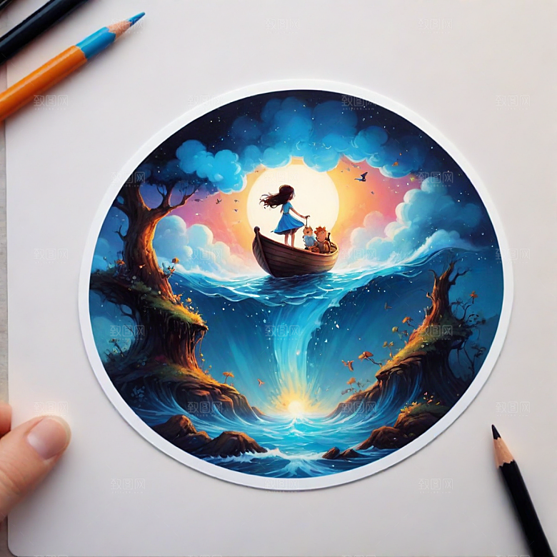 签名插画卡通风格贴纸