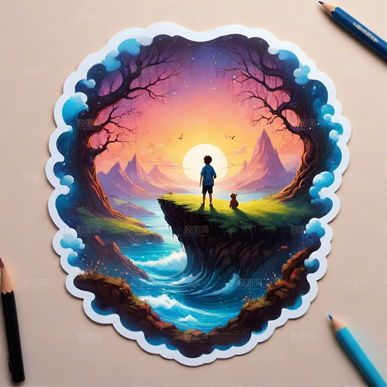签名插画卡通风格贴纸
