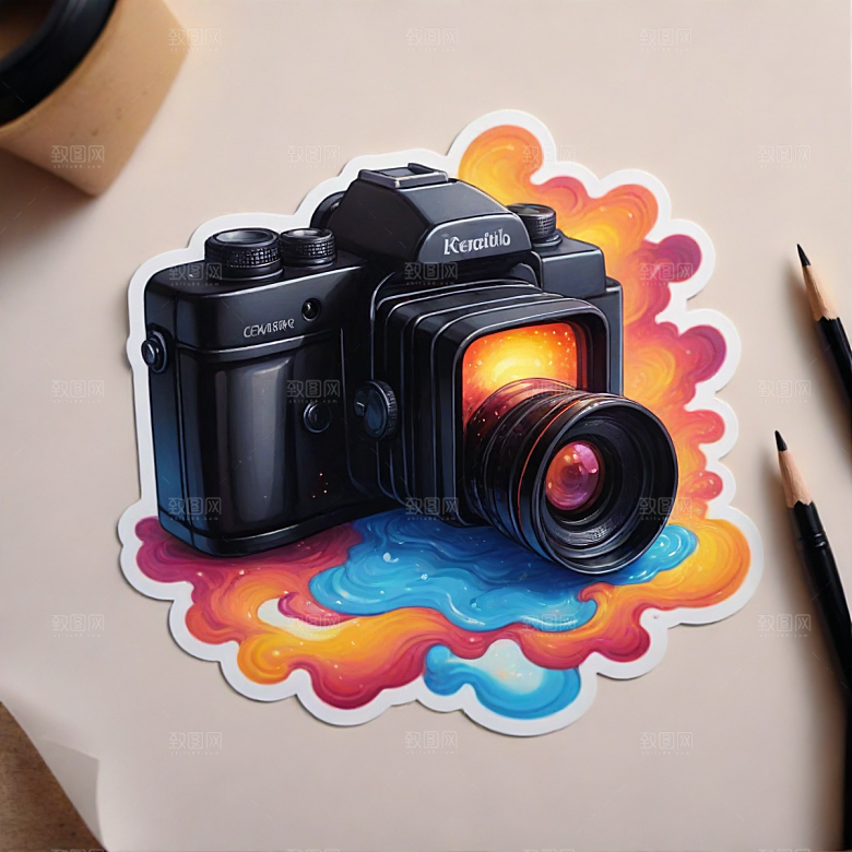 摄像机插画卡通风格贴纸