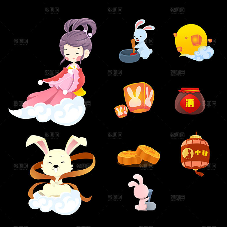 中秋节中国风烫金元素装饰插画