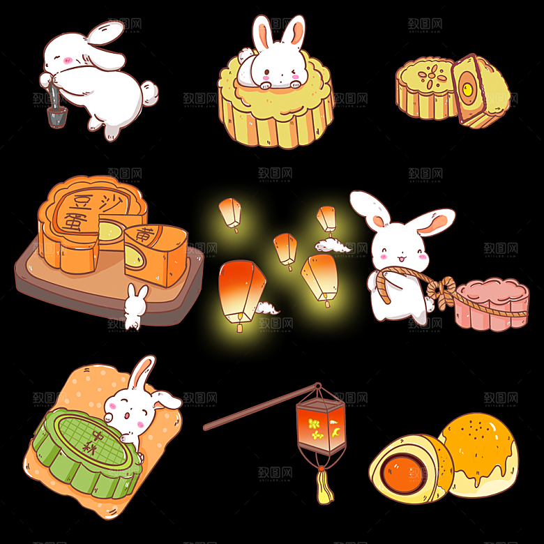 中秋节中国风烫金元素装饰插画